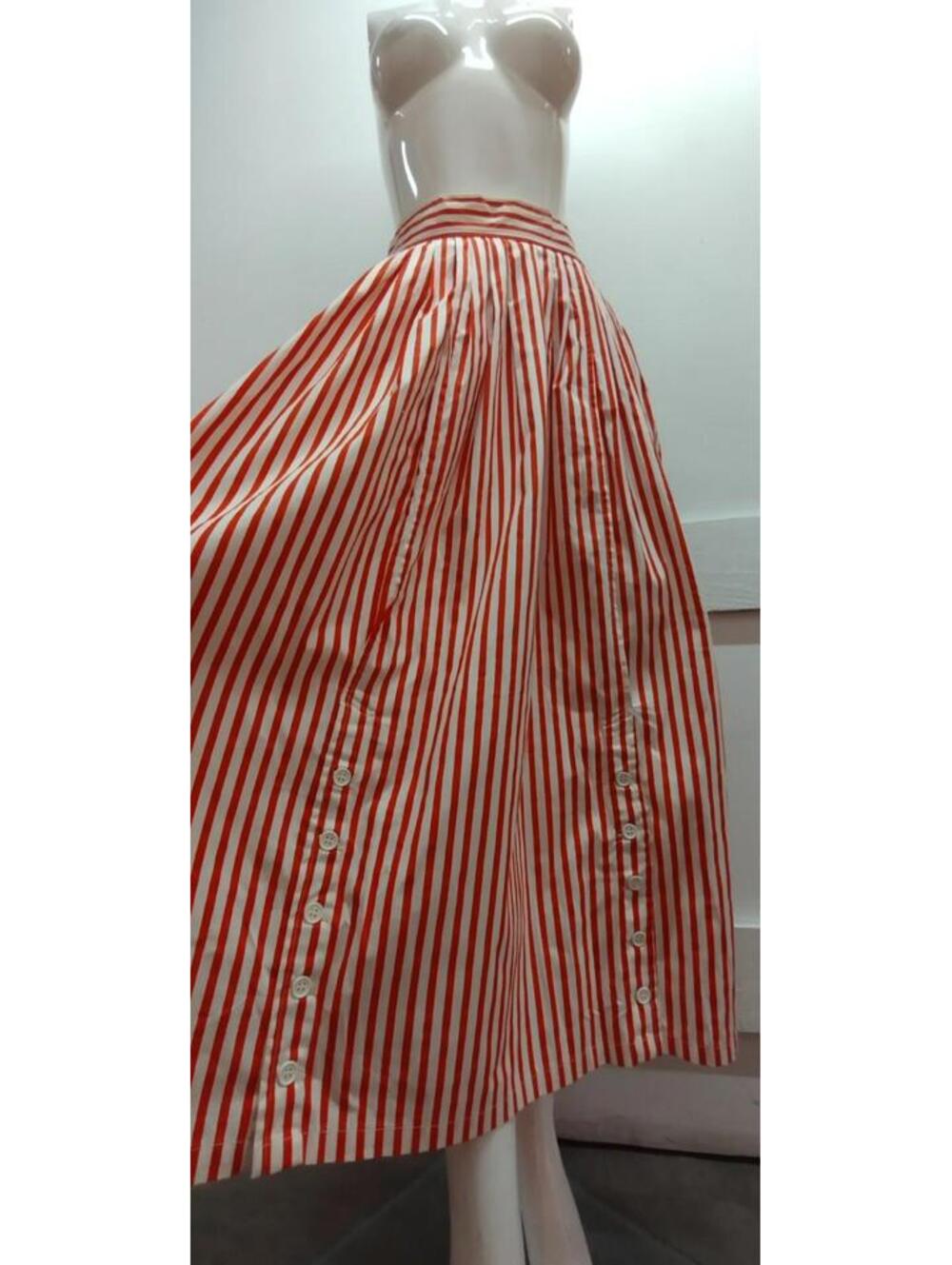 Vintage 80s does 1910s Edwardian Era Red Stripes Skirt S Cotton Hasting & Smith - Picture 3 of 17